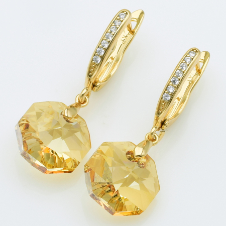 XUPING Серьги Позолота 18к Камни Swarovski, Высота 3.2см, Ширина 1.2см