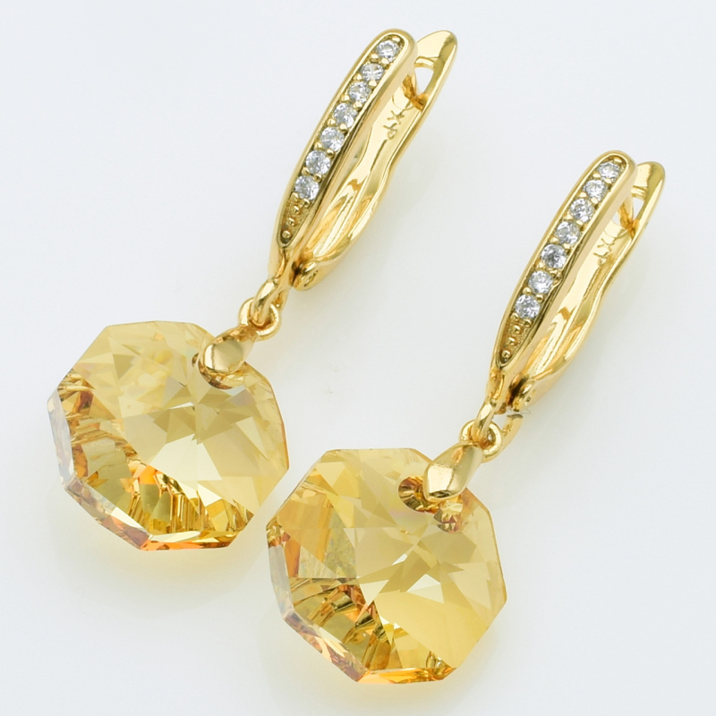XUPING Серьги Позолота 18к Камни Swarovski, Высота 3.2см, Ширина 1.2см