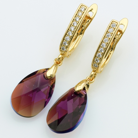 XUPING Серьги Позолота 18к Камни Swarovski, Высота 3.6см, Ширина 1см