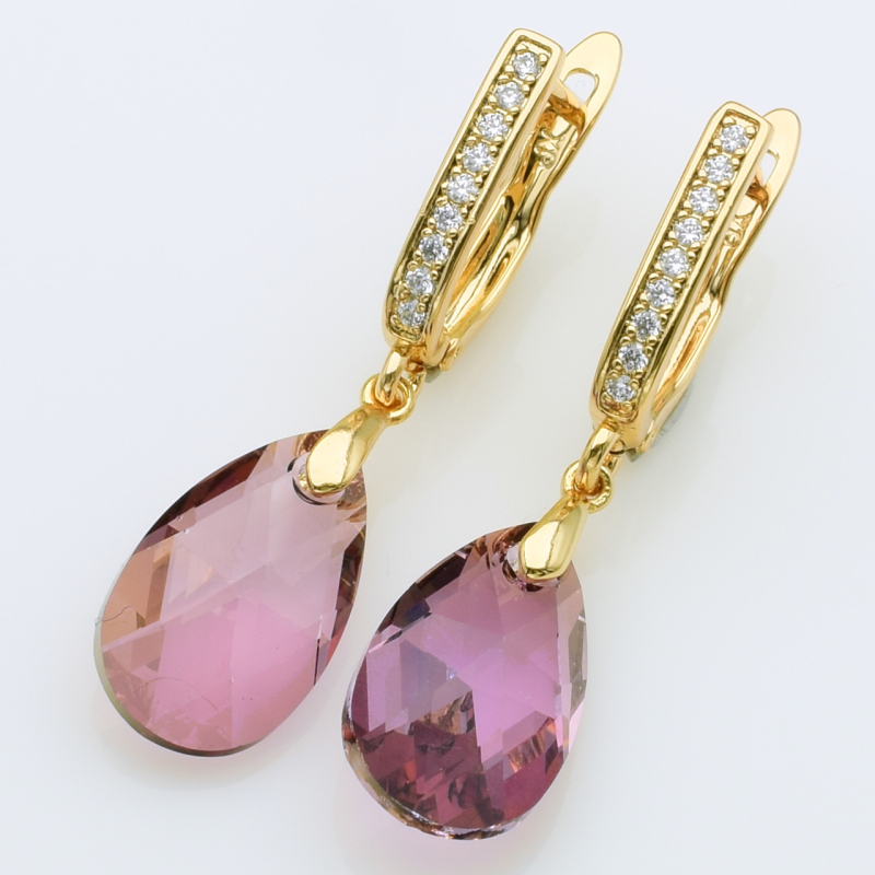 XUPING Серьги Позолота 18к Камни Swarovski, Высота 3.6см, Ширина 1см