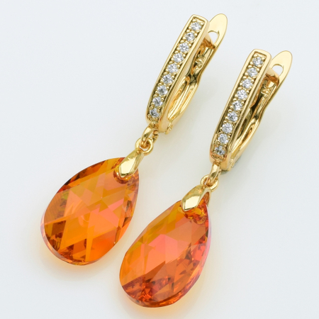 XUPING Серьги Позолота 18к Камни Swarovski, Высота 3.6см, Ширина 1см