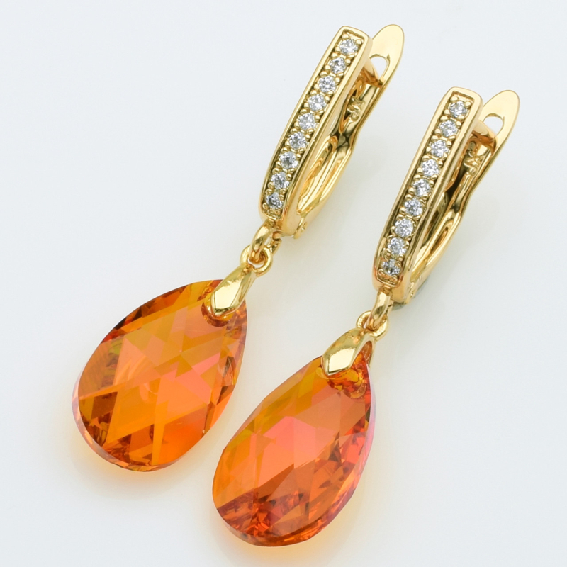XUPING Серьги Позолота 18к Камни Swarovski, Высота 3.6см, Ширина 1см