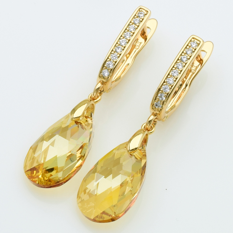 XUPING Серьги Позолота 18к Камни Swarovski, Высота 3.6см, Ширина 1см