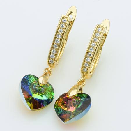 XUPING Серьги Позолота 18к Камни Swarovski "Vitrail Medium", Высота 3см, Ширина 1см