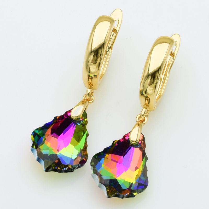 XUPING Серьги Позолота 18к Камни Swarovski "Vitrail Medium", Высота 3.5см, Ширина 1.2см