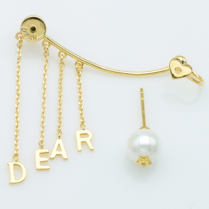 XUPING Серьга Каффа Позолота 18к "DEAR" с жемчугом Высота 8.2см, Ширина 1.5см