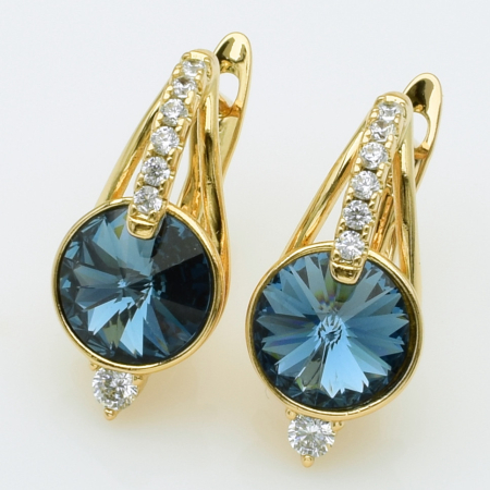 XUPING Серьги Позолота 18к Камни Swarovski, Высота 2.1см, Ширина 1см