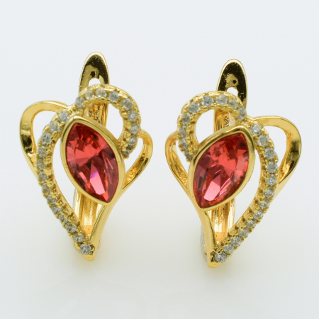 XUPING Серьги Позолота 18к Камни Swarovski, Высота 1.6см, Ширина 1.2см