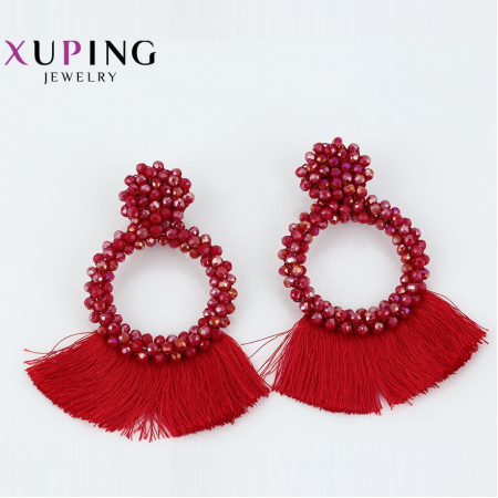 XUPING Сережки з червоним бісером і китицями Ширина 7 см, Висота 8.7 см