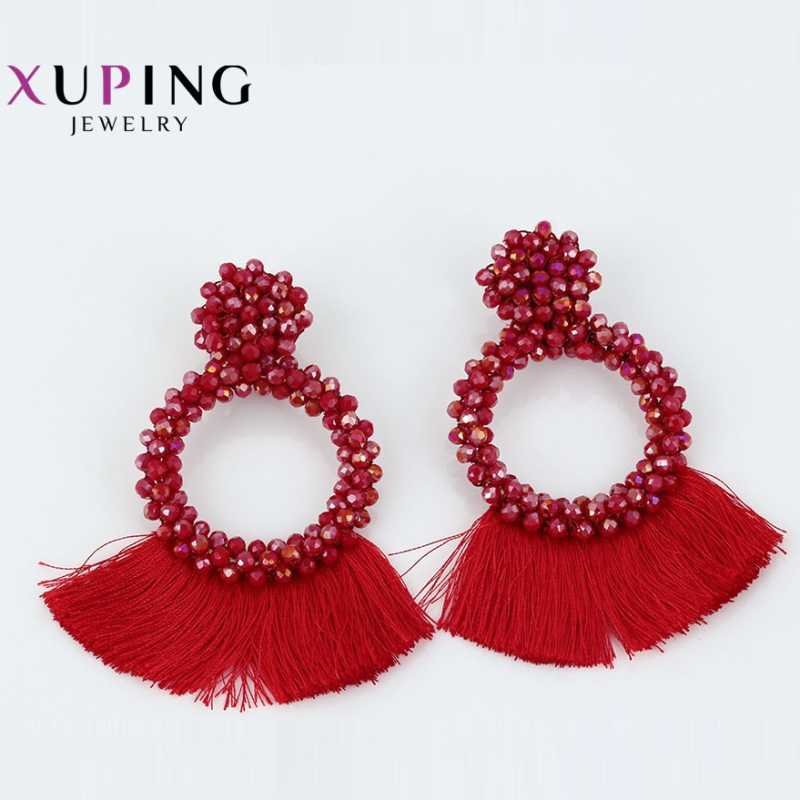 XUPING Сережки з червоним бісером і китицями Ширина 7 см, Висота 8.7 см