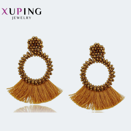 XUPING Сережки із золотистим бісером і китицями Ширина 7 см, Висота 8.7 см