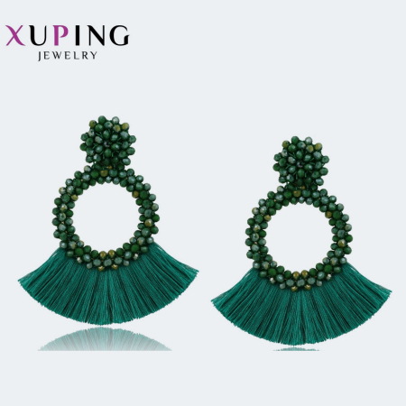 XUPING Сережки з бірюзовим бісером і китицями Ширина 7 см, Висота 8.7 см