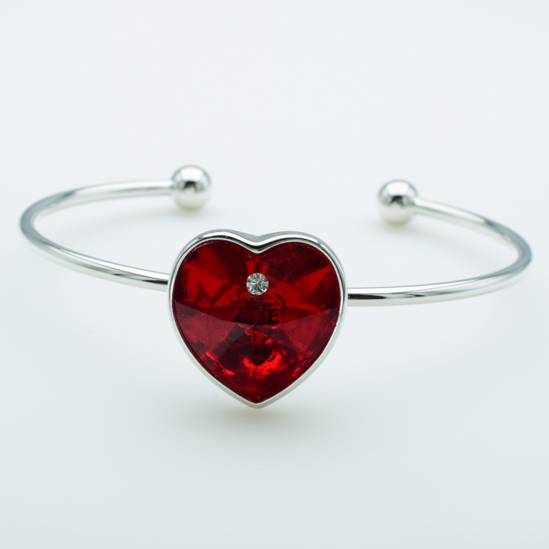 XUPING Браслет Родій з червоним камнем Swarovski та білим цирконом, Діаметр 5.9см, Ширина 2см