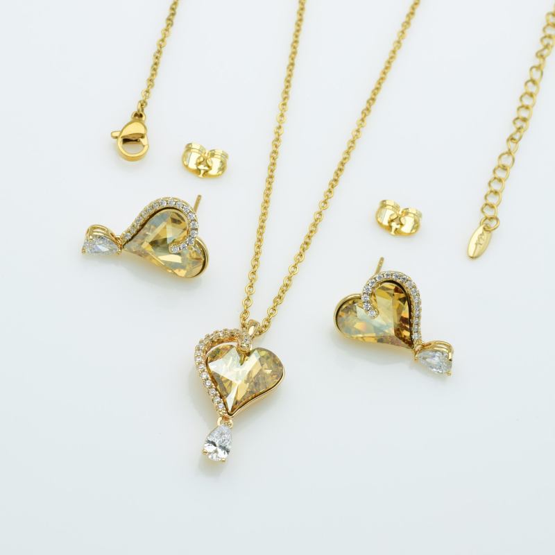 XUPING Комплект Позолота 18к Swarovski Цепочка 40+5х0.2см, Кулон 2.6х1.5см, Серьги 2.2х1.5см