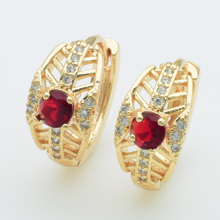 XUPING M&L Серьги Позолота 18к с красными и белыми цирконами Высота 1.5см, Ширина 0.8м