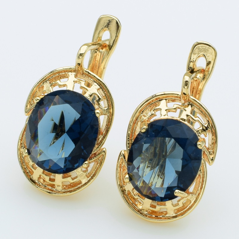 XUPING M&L Серьги Позолота 18к с синими цирконами Высота 2.2см, Ширина 1.3см