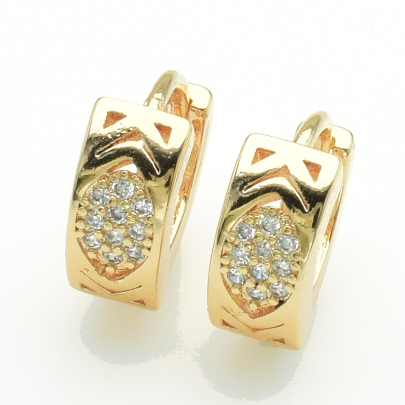 XUPING M&L Серьги Позолота 18к с белыми цирконами Высота 1.2см, Ширина 0.5см