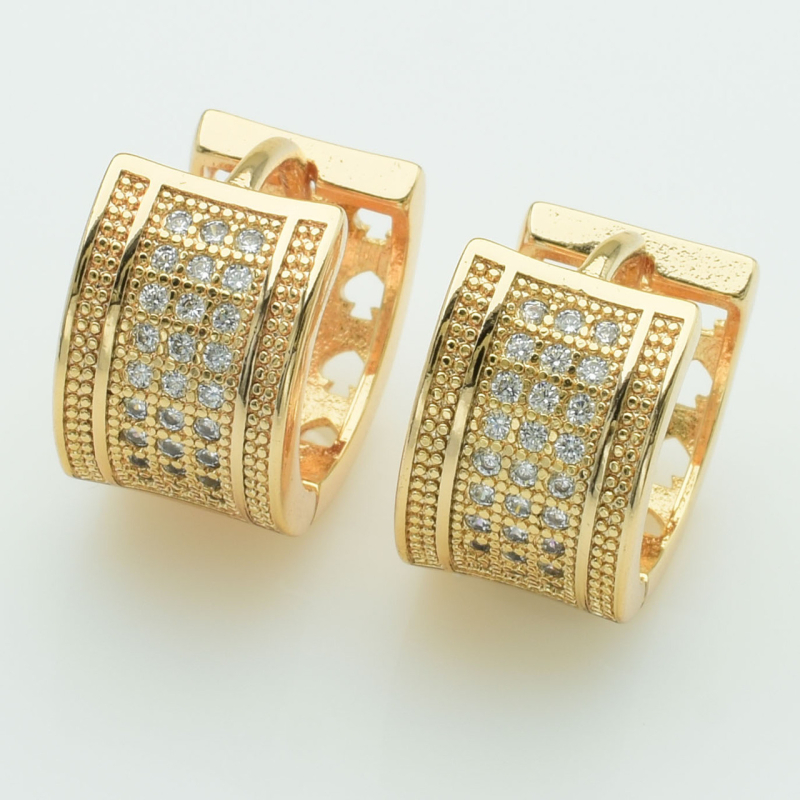 XUPING M&L Серьги Позолота 18к с белыми цирконами Высота 1.3см, Ширина 0.9см