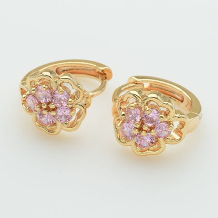 XUPING M&L Серьги Позолота 18к с розовыми цирконами Высота 1.5см, Ширина 1.2см