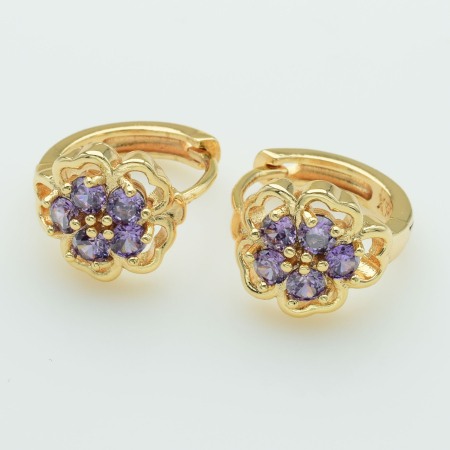 XUPING M&L Серьги Позолота 18к с фиолетовыми цирконами Высота 1.5см, Ширина 1.2см