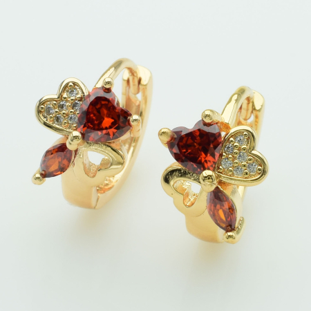 XUPING M&L Серьги Позолота 18к с красными и белыми цирконами Высота 1.5см, Ширина 1см