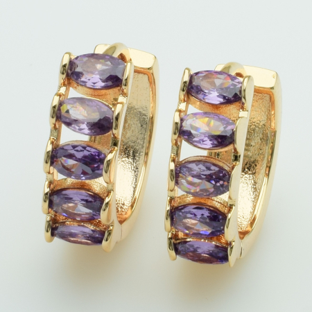 XUPING M&L Серьги Позолота 18к с фиолетовыми цирконами Высота 1.8см, Ширина 0.6см