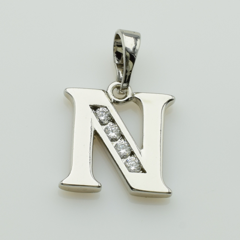 XUPING Кулон Родий Буква N с белыми цирконами Высота 2.1см, Ширина 1.3см
