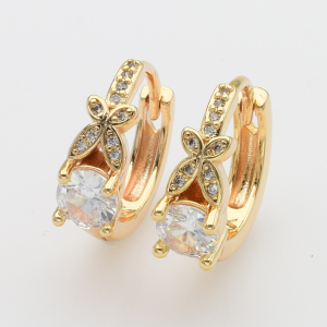 XUPING M&L Серьги Позолота 18к с белыми цирконами Высота 1.5см, Ширина 0.5см