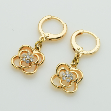 XUPING M&L Серьги Позолота 18к с белыми цирконами Высота 2.9см, Ширина 1.1см