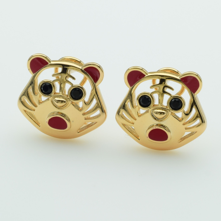 XUPING Серьги Позолота 18к с эмалью и черными цирконами Высота 1.5см, Ширина 1.6см