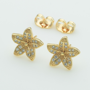 XUPING M&L Серьги Позолота 18к с белыми цирконами Высота 1.2см, Ширина 1.3см