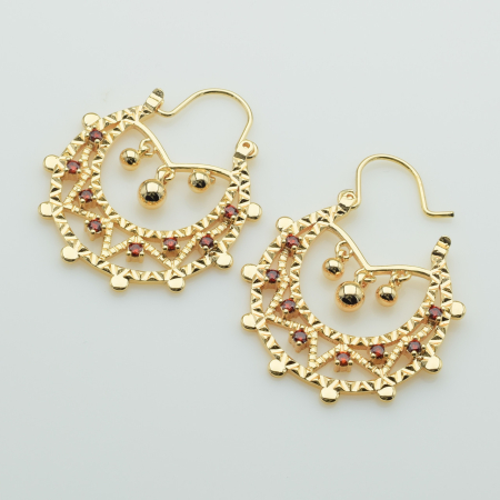 XUPING M&L Серьги Позолота 18к с красными цирконами Высота 3.5см, Ширина 2.9см