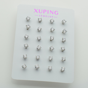 XUPING Серьги Родий с белыми цирконами 12 пар, Высота 0.4см, Ширина 0.4см