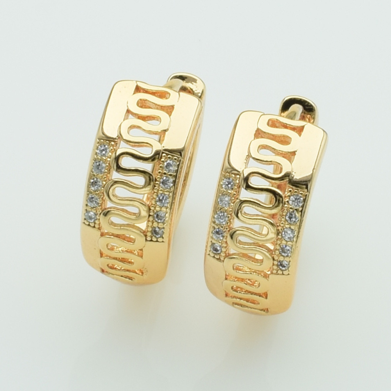 XUPING M&L Серьги Позолота 18к с белыми цирконами Высота 1.5см, Ширина 0.7см