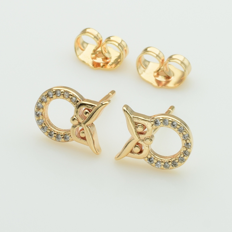 XUPING M&L Серьги Позолота 18к с белыми цирконами Высота 1.1см, Ширина 0.8см