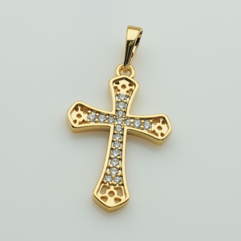 XUPING Кулон Крест Позолота 18к с белыми цирконами Высота 3.4см, Ширина 1.8см