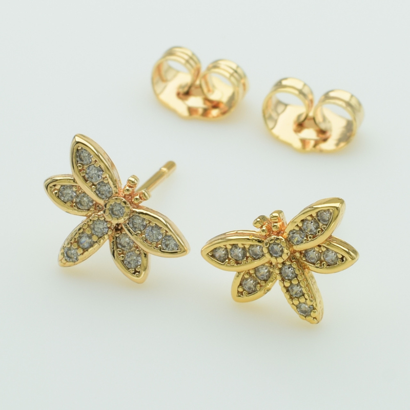 XUPING M&L Серьги Позолота 18к с белыми цирконами Высота 0.9см, Ширина 1.2м