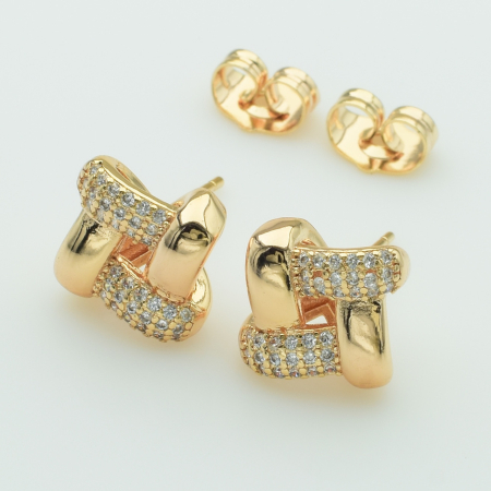 XUPING M&L Серьги Позолота 18к с белыми цирконами Высота 1.1см, Ширина 1.1см
