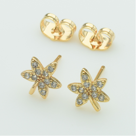 XUPING M&L Серьги Позолота 18к с белыми цирконами Высота 1см, Ширина 0.9см