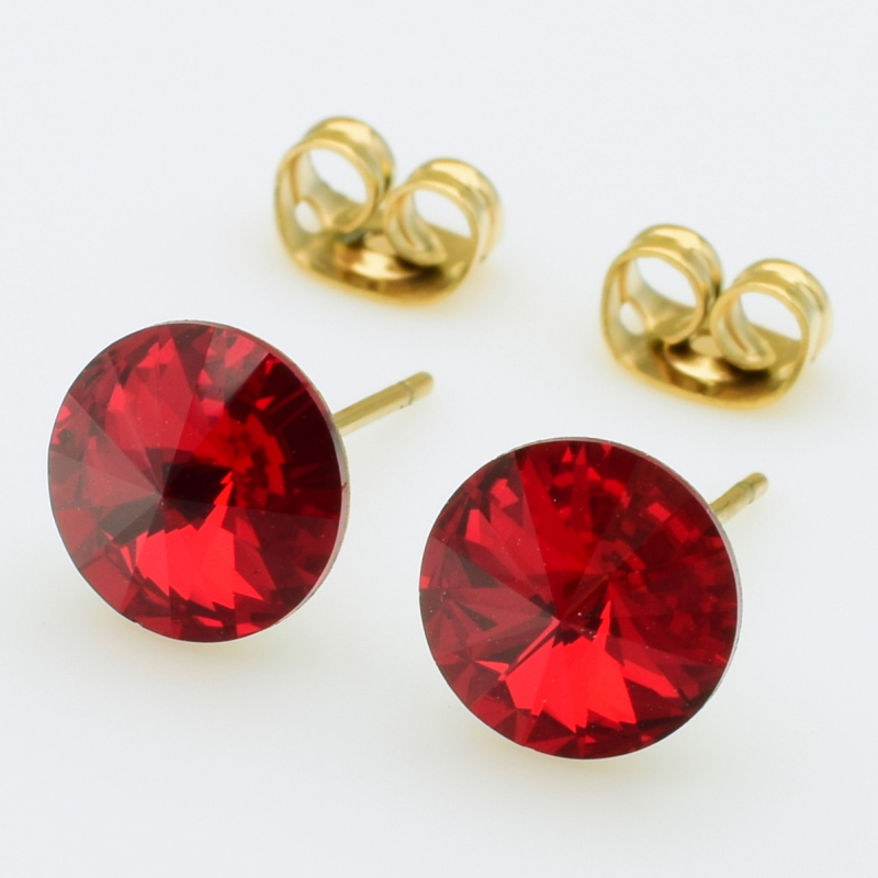 XUPING Серьги Позолота 18к Камни Swarovski "Light Siam" Высота 0.85см, Ширина 0.85см