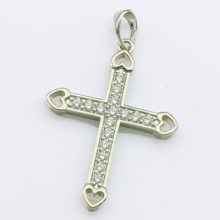 XUPING Кулон Хрест Родій з білими цирконами Висота 3.4см, Ширина 1.9см