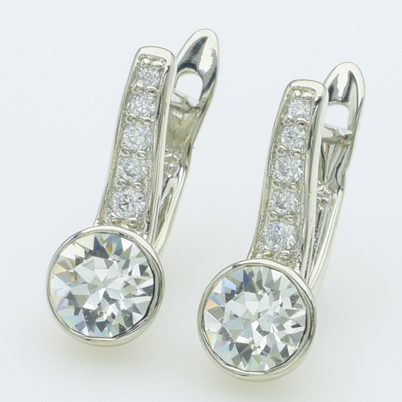 XUPING Серьги Родий Камни Swarovski "Crystal", Высота 1.6см, Ширина 0.7см