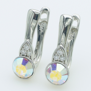 XUPING Серьги Родий Камни Swarovski "Aurore Boreale", Высота 1.7см, Ширина 0.6см