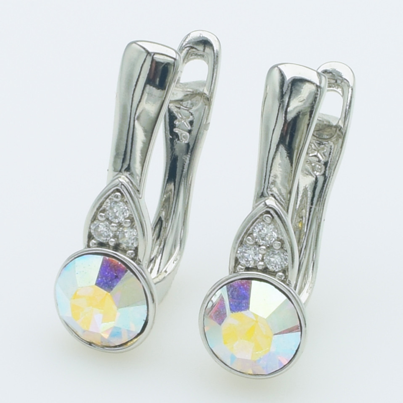 XUPING Серьги Родий Камни Swarovski "Aurore Boreale", Высота 1.7см, Ширина 0.6см