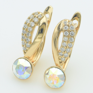 XUPING Серьги Позолота 18к Камни Swarovski "Aurore Boreale" Высота 1.8см, Ширина 0.6см