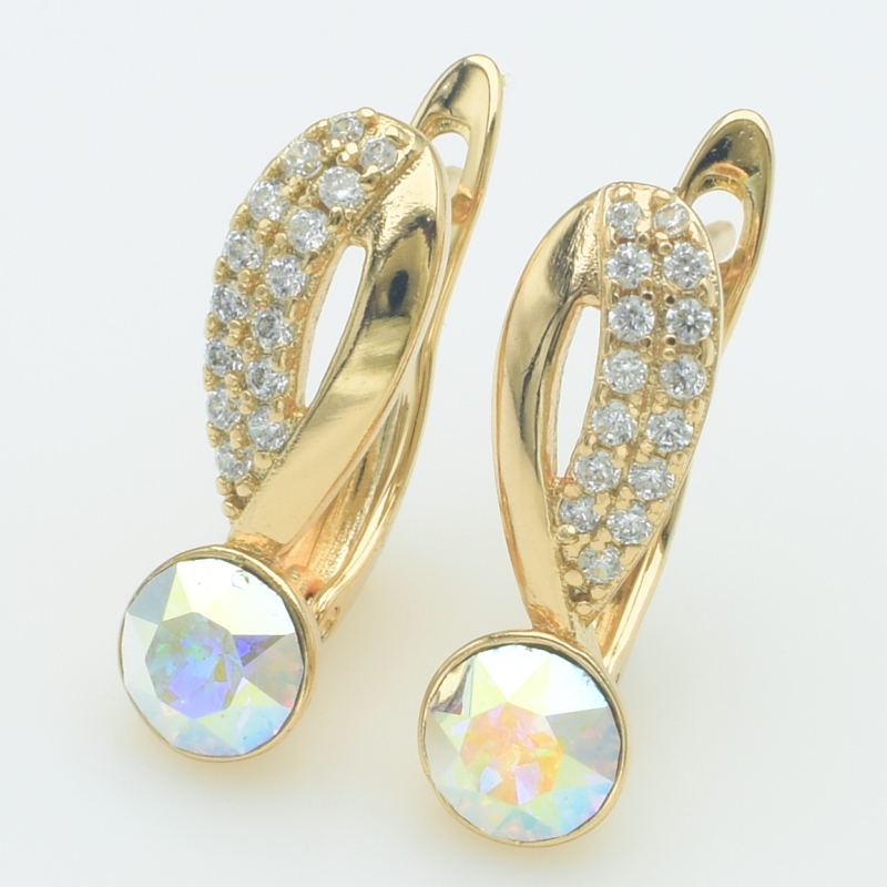 XUPING Серьги Позолота 18к Камни Swarovski "Aurore Boreale" Высота 1.8см, Ширина 0.6см