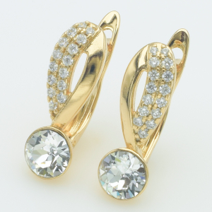 XUPING Серьги Позолота 18к Камни Swarovski "Crystal" Высота 1.8см, Ширина 0.6см