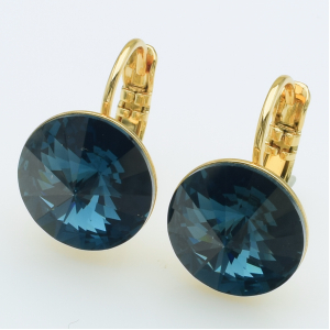 XUPING Серьги Позолота 18к Камни Swarovski "Montana" Высота 1.8см, Ширина 1.2см