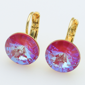 XUPING Серьги Позолота 18к Камни Swarovski "Cushion SCARLET SHIMMER" Высота 1.8см, Ширина 1.2см
